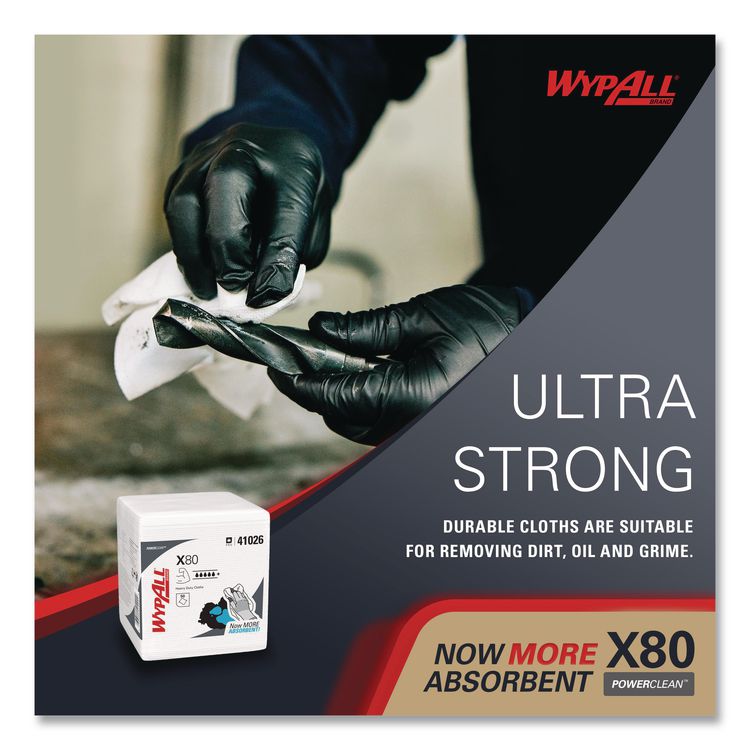Power Clean X80 Heavy Duty Cloths, 1/4 Fold, 12.5 x 12, White, 50/Box, 4 Boxes/Carton