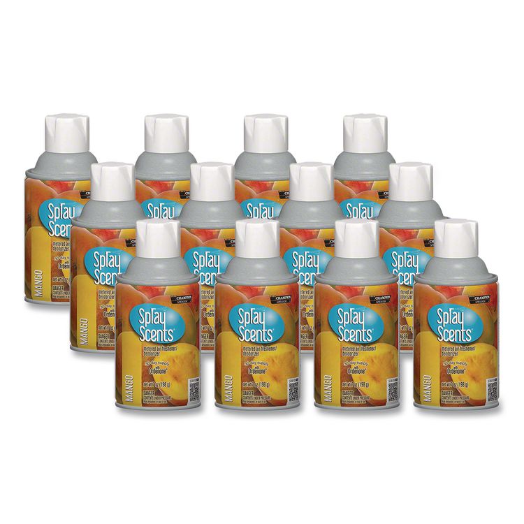 Champion Sprayon SPRAYScents Metered Air Freshener Refill, Mango, 7 oz Aerosol Spray, 12/Carton