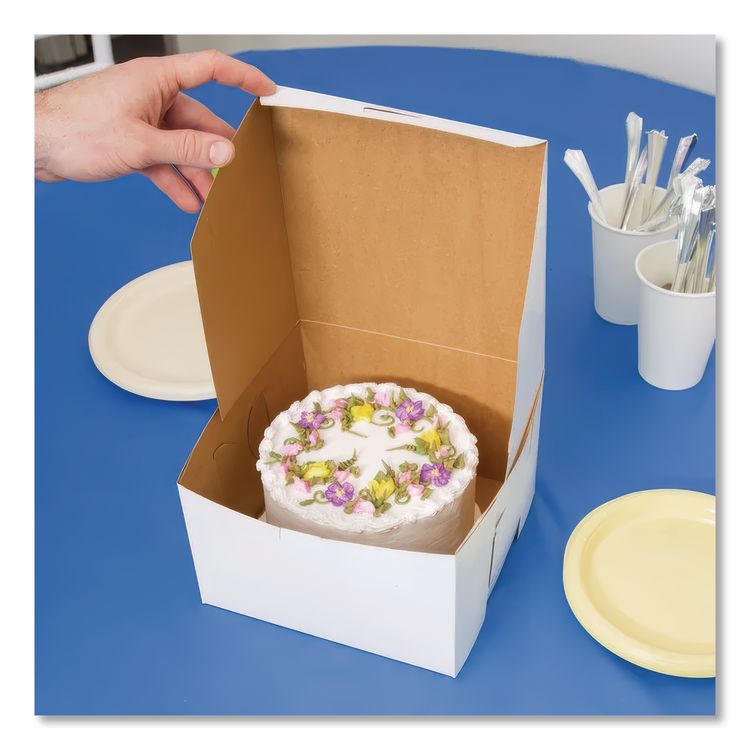 White One-Piece Non-Window Bakery Boxes, 8 x 8 x 4, White, Paper, 250/Carton