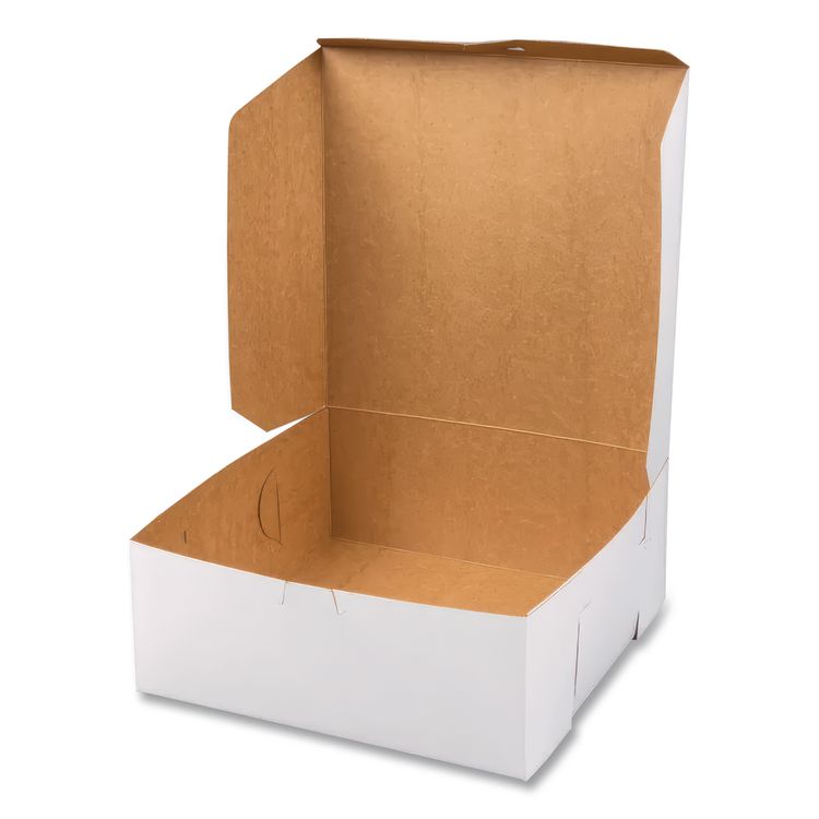 White One-Piece Non-Window Bakery Boxes, 10 x 10 x 3, White, Paper, 200/Carton