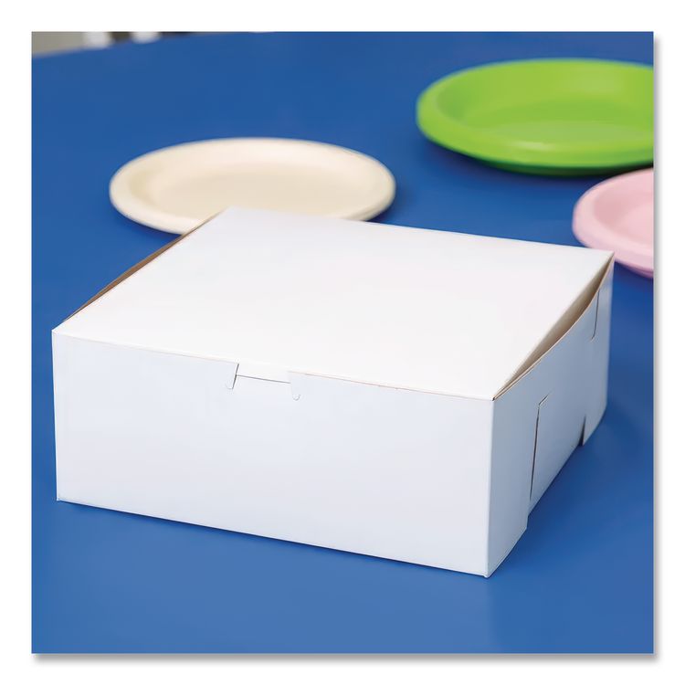 White One-Piece Non-Window Bakery Boxes, 10 x 10 x 3, White, Paper, 200/Carton