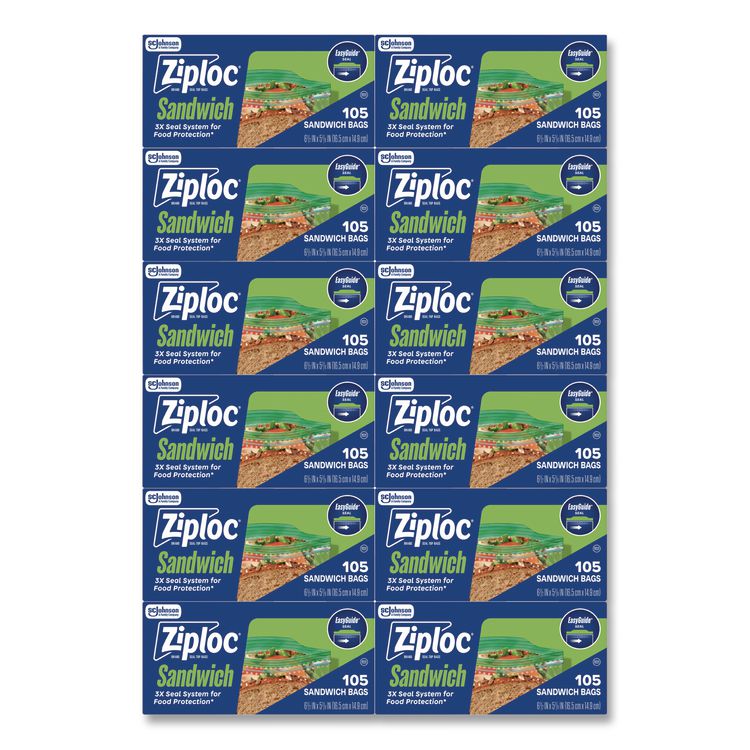 Resealable Sandwich Bags, 6.5" x 5.88", Clear, 105 Bags/Box, 12 Boxes/Carton