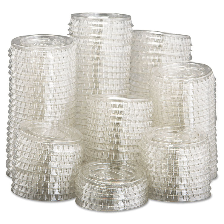 Portion/Souffle Cup Lids, Fits 0.5 oz to 1 oz Portion Cups, Plastic, Clear, 125/Pack, 20 Packs/Carton