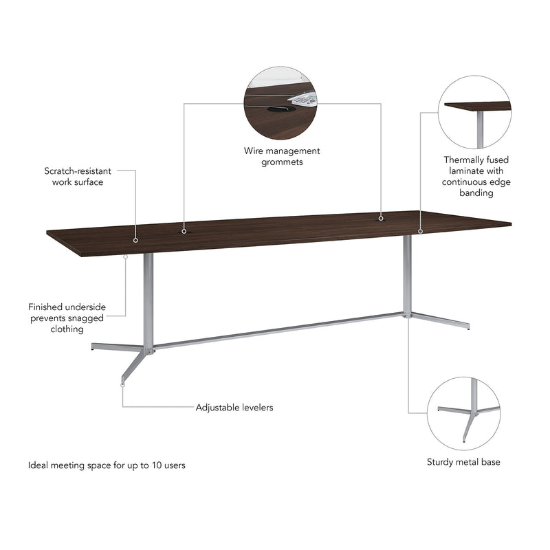 Bush Business Furniture 120W x 48D Boat Shaped Conference Table with Metal Base, Black Walnut (99TBM120BWSVK)