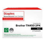 Staples Remanufactured Black High Yield Toner Cartridge Replacement for Brother TN450 (STTN4502PK), 2/Pack