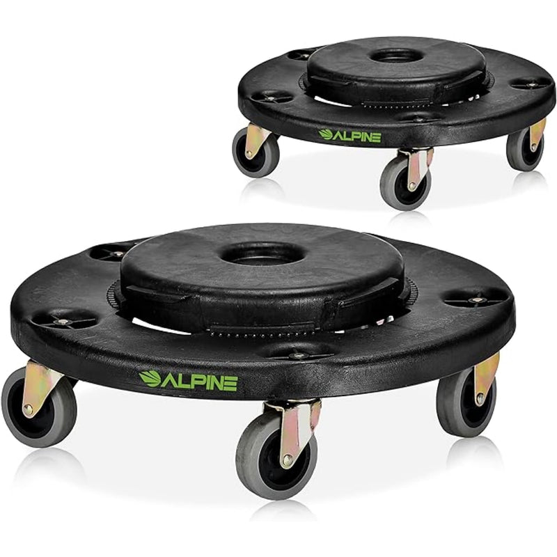Alpine Industries Round Trash Can Dolly, 500 lb. Weight Capacity Black, 2/Pack (ALP471-32-DOLLY-2PK)