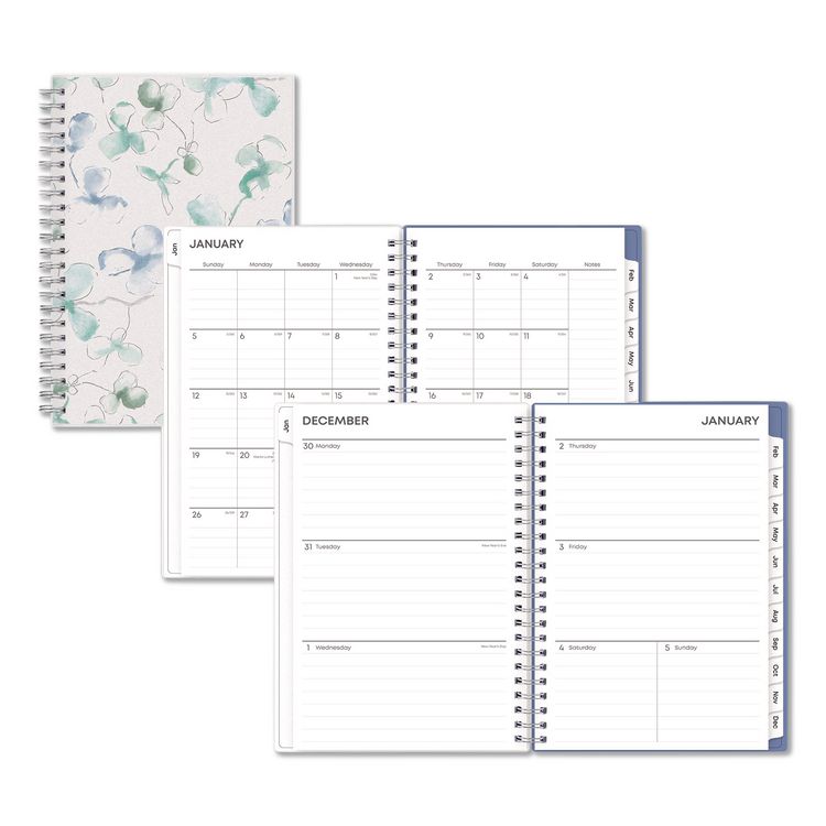 Lindley Weekly/Monthly Planner, Lindley Floral Artwork, 8 x 5, White/Blue/Green Cover, 12-Month (Jan to Dec): 2026