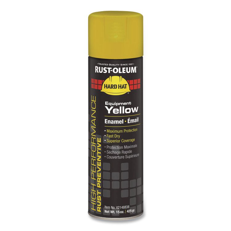 Hard Hat High Performance V2100 System Rust Preventive Enamel Spray Paint, Gloss Equipment Yellow,15 oz Aerosol Can, 6/Carton