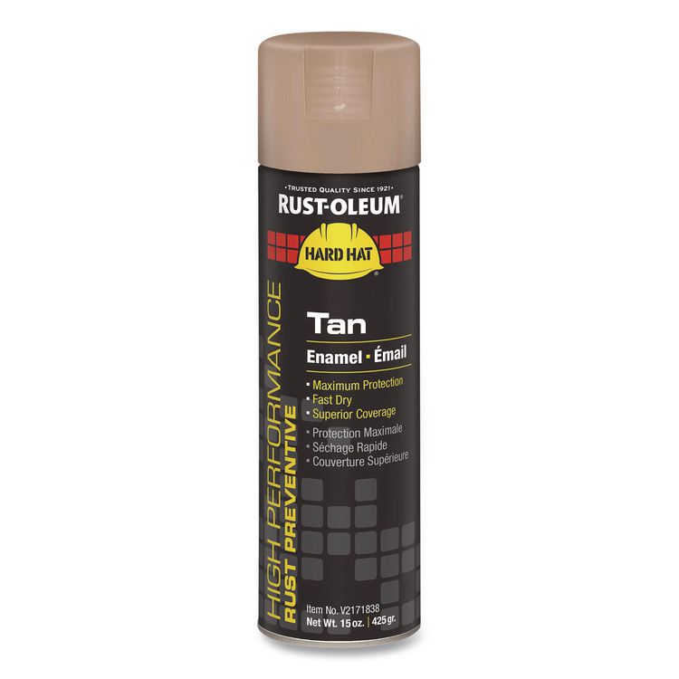 Hard Hat High Performance V2100 System Rust Preventive Enamel Spray Paint, Gloss Tan, 15 oz Aerosol Can, 6/Carton