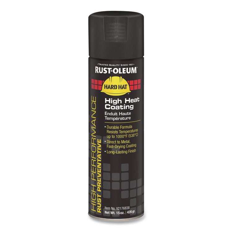 Hard Hat High Performance V2100 System Rust Preventive Enamel Spray Paint, Flat High Heat Black, 15 oz Aerosol Can, 6/Carton
