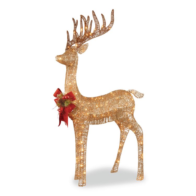 Pre-Lit Standing Reindeer, AC Powered, Warm White LED Lights, 20.5" x 27" x 48", Champagne