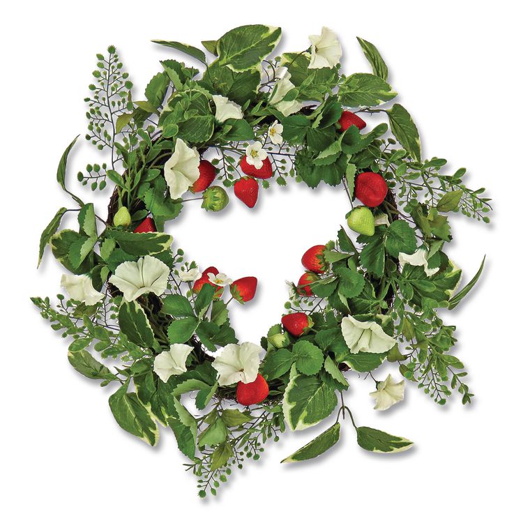 Petunia and Strawberry Wreath, 22" Diameter x 5"h, White