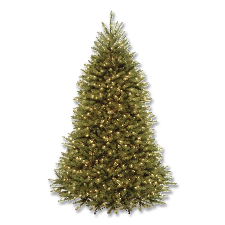 Pre-Lit Dunhill Fir Tree with PowerConnect, Dual Color Lights, 52" x 52" x 84", Green Tree, Green Tree Stand