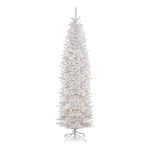 Pre-Lit Kingswood Fir Pencil Slim Tree, 35" x 35" x 108", White Tree, White Tree Stand