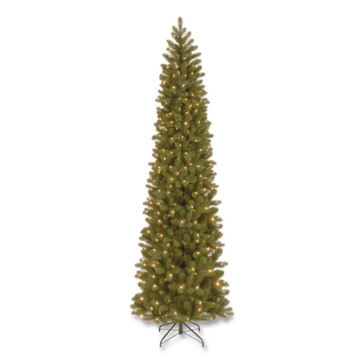 Pre-Lit Downswept Douglas Fir Pencil Slim Tree, 35" x 35" x 108", Green Tree, Green Tree Stand