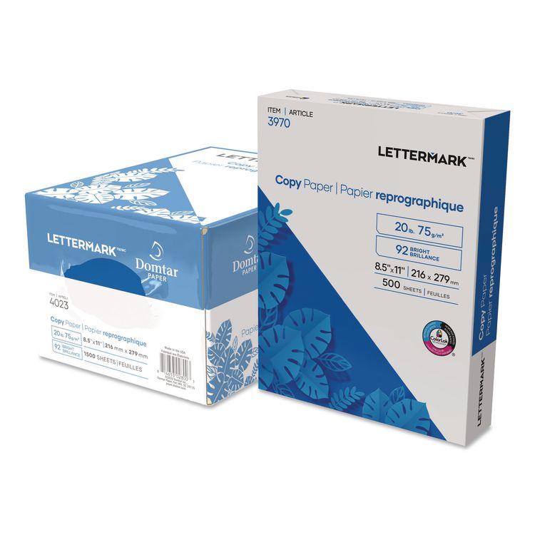 Copy Paper, 92 Bright, 20 lb Bond Weight, 8.5" x 11", White, 500 Sheets/Ream, 3 Reams/Carton