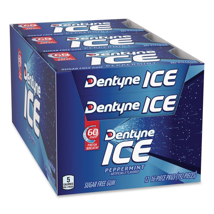 Sugarless Gum, Peppermint Flavor, 16 Pieces/Pack, 12 Packs/Carton