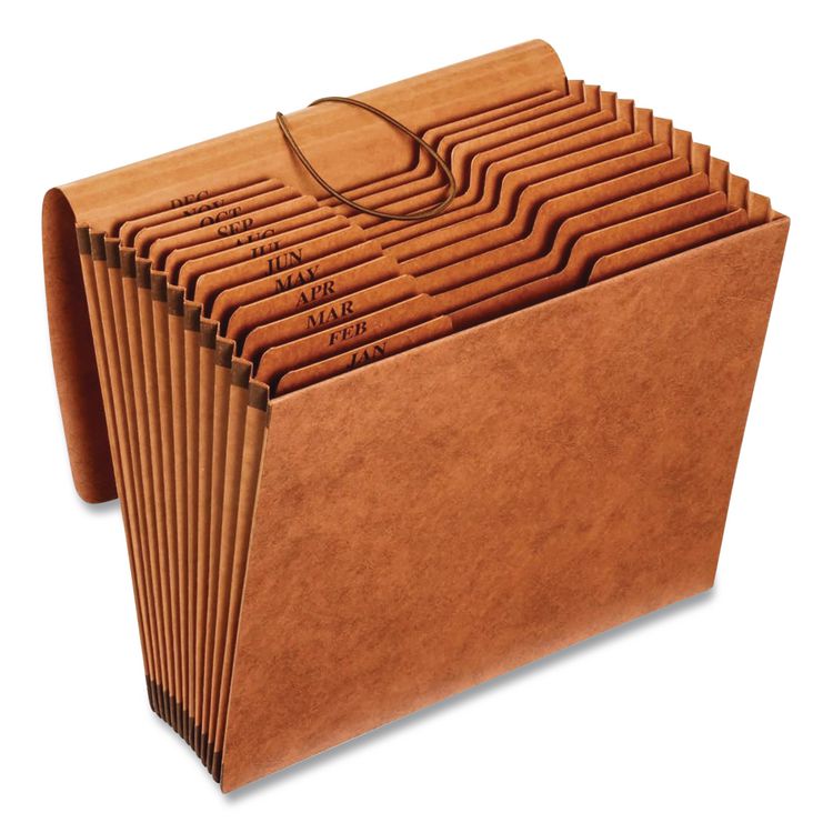 Heavy-Duty Expanding File with Reinforced Flap, 12 Sections, Elastic Cord Closure, 1/3-Cut Tabs, Letter Size, Redrope