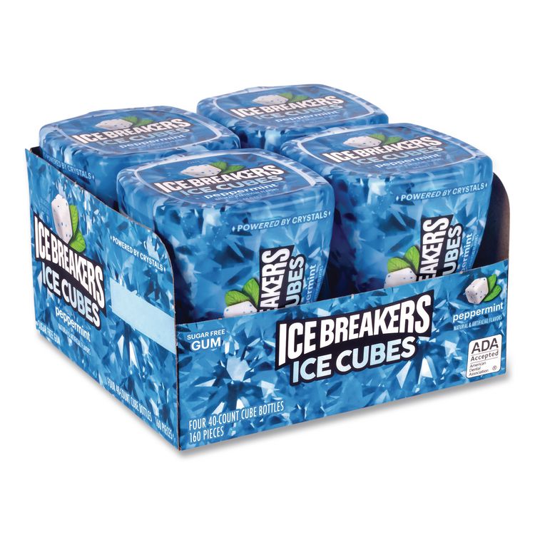 Ice Cubes Peppermint Sugar-Free Gum, Peppermint, 40 Cubes/Bottle, 4 Bottles/Carton