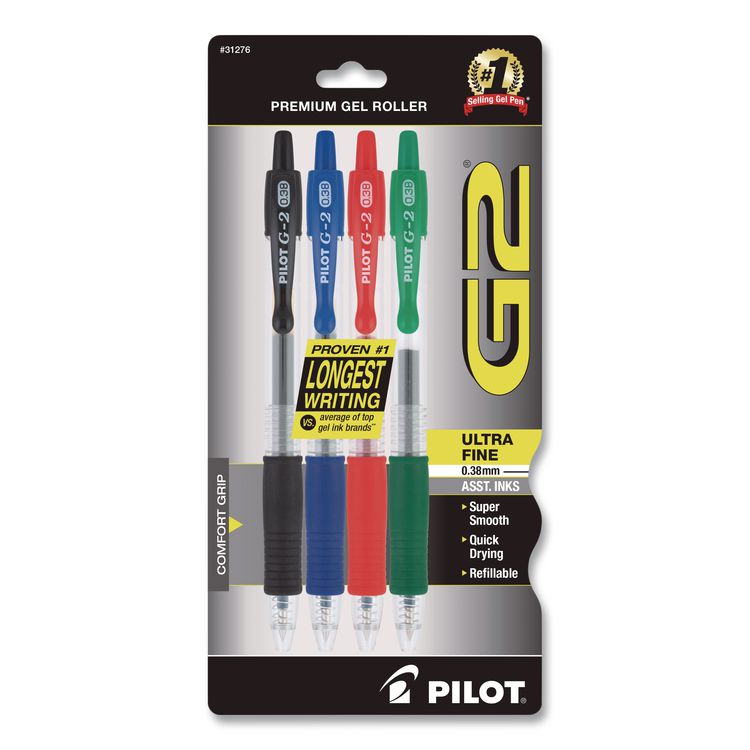 G2 Premium Gel Pen, Retractable, Ultra-Fine, 0.38 mm, Assorted Ink/Barrel Colors, 4/Pack