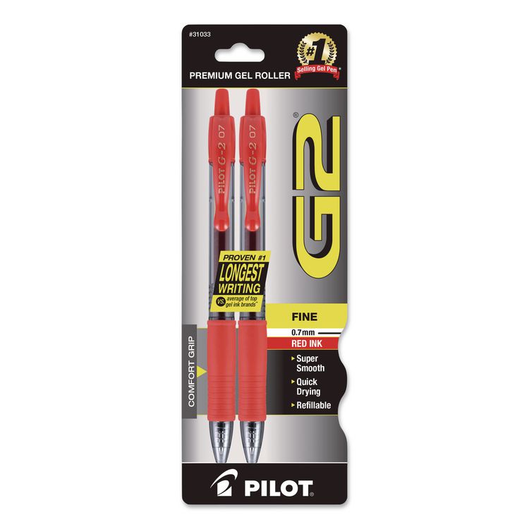 G2 Premium Gel Pen, Retractable, Fine 0.7 mm, Red Ink, Smoke/Red Barrel, 2/Pack