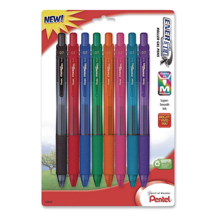 EnerGel X Gel Pen, Retractable, Medium 0.7 mm, Assorted Ink and Barrel Colors, 8/Pack