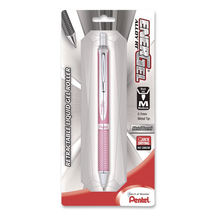 EnerGel Alloy RT Gel Pen, Retractable, Medium 0.7mm, Black Ink, Pink Barrel