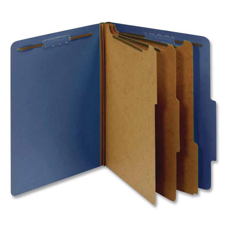Colored Pressboard Top Tab Classification Folders, 3.5" Expansion, 3 Dividers, 8 Fasteners, Letter Size, Dark Blue, 10/Box