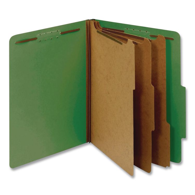 Colored Pressboard Top Tab Classification Folders, 3.5" Expansion, 3 Dividers, 8 Fasteners, Letter Size, Dark Green, 10/Box