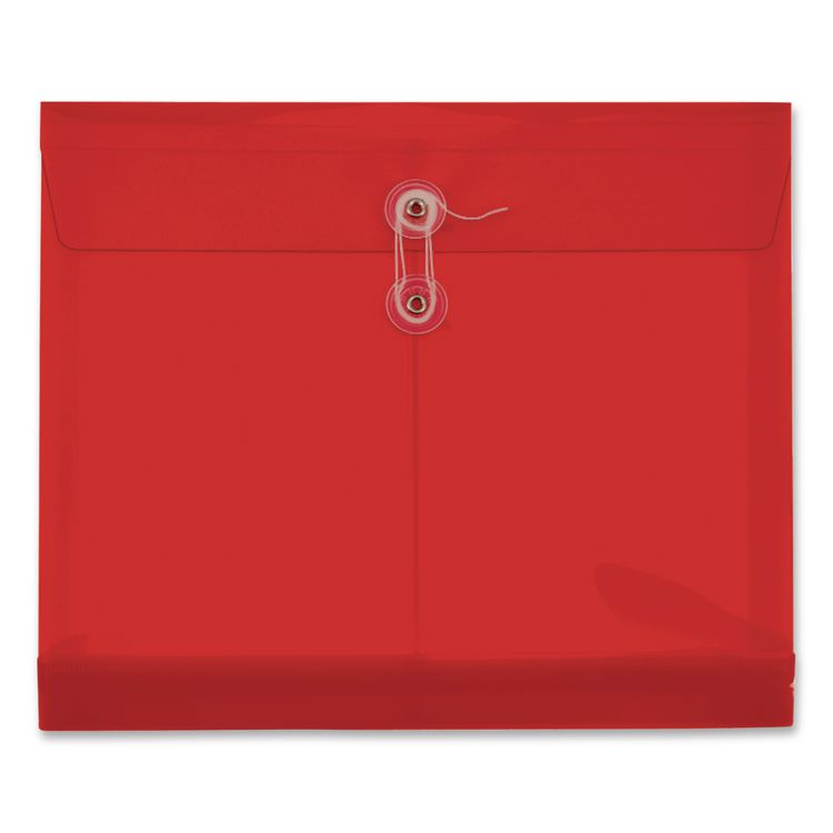 Premium Plastic Document File, 1.25" Expansion, 1 Section, String and Button Closure, Letter Size, Red, 5/Pack