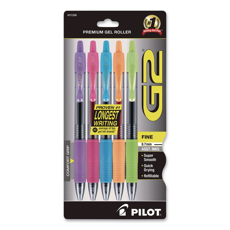 G2 Premium Gel Ink Pen, Retractable, Fine 0.7 mm, Assorted Ink and Barrel Colors, 5/Pack