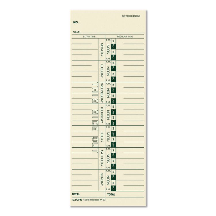 Time Clock Cards, Replacement for 10-800292/K14-15/M-33, One Side, 3.5 x 9, 100/Pack