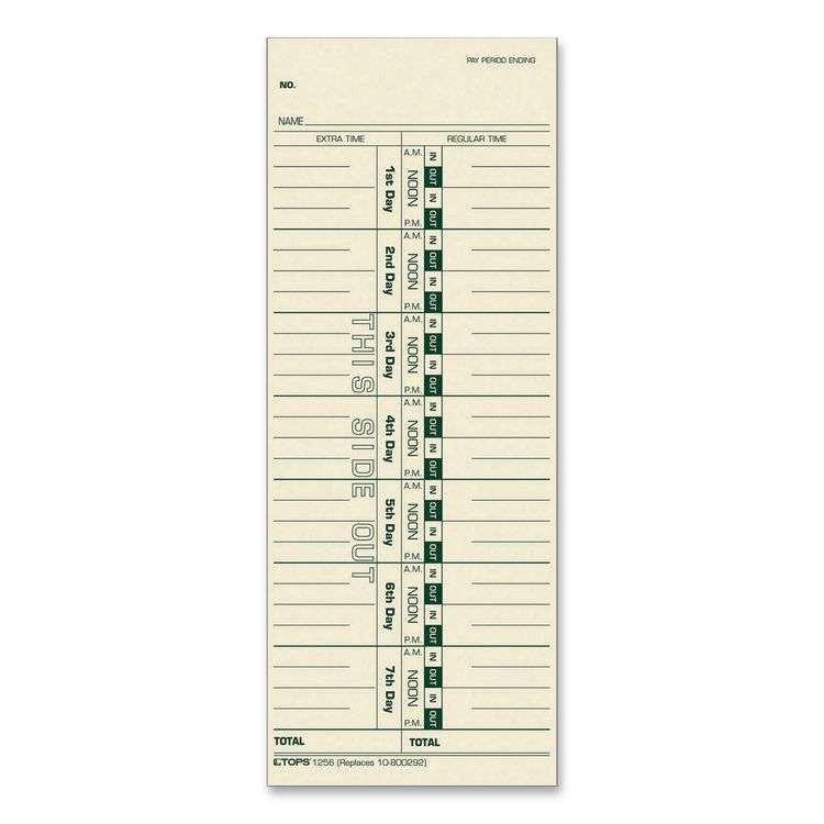 Time Clock Cards, Replacement for 30/1912R/10-800292, One Side, 3.5 x 9, 100/Pack