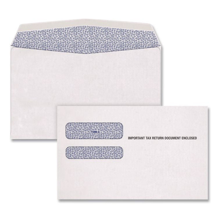 Double-Window 1095 B and C Tax Form Envelopes, Commercial Flap, Gummed Closure, 5.63 x 9, White, 100/Pack