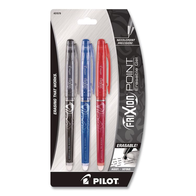 FriXion Point Erasable Gel Pen, Stick, Extra-Fine 0.5 mm, Assorted Ink and Barrel Colors, 3/Pack