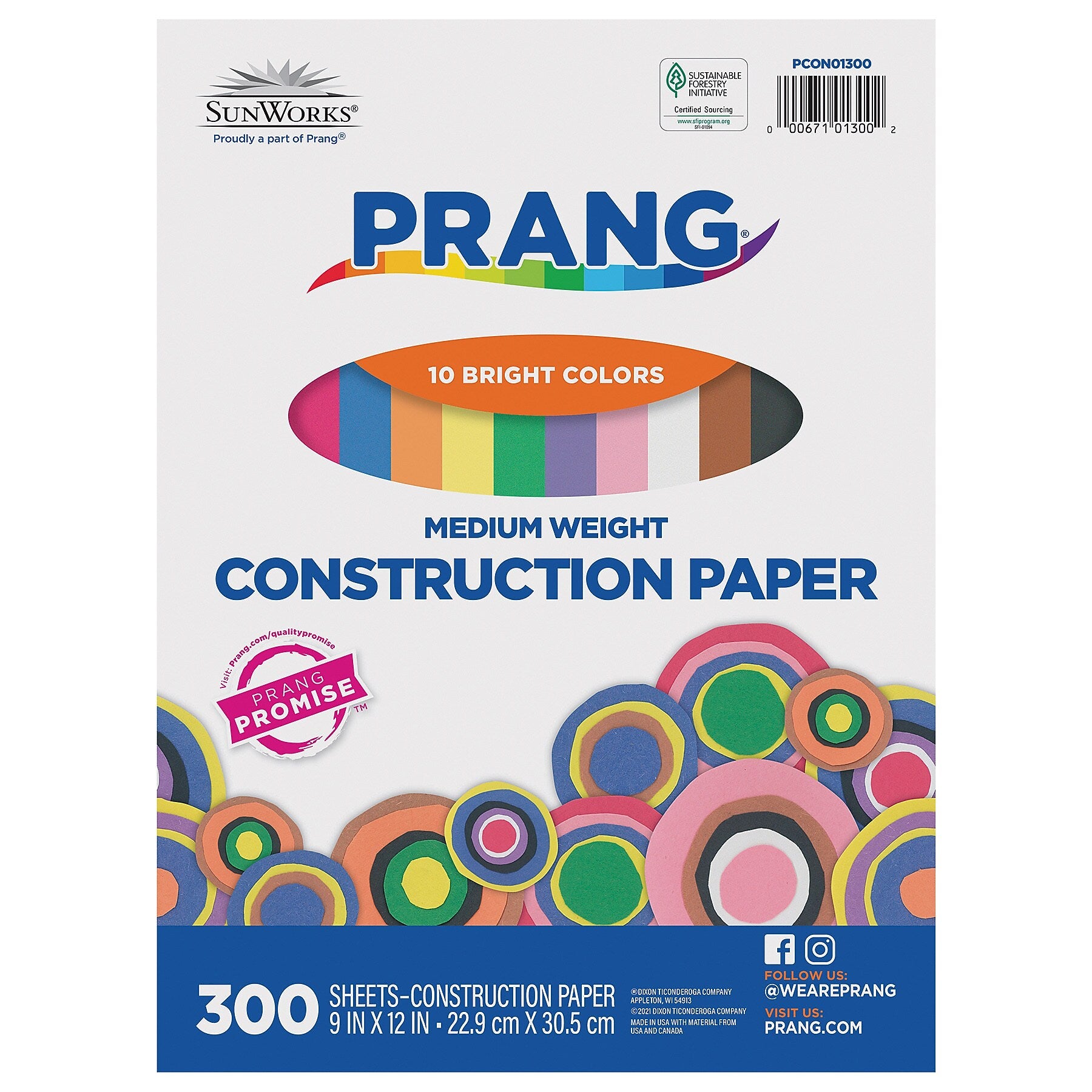Prang 9" x 12" Construction Paper, Assorted Colors, 300 Sheets/Pack, 2 Packs/Bundle (DIX01300-2)