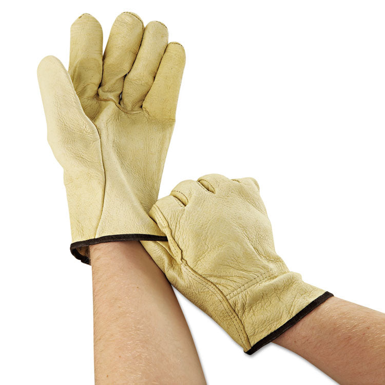 Unlined Pigskin Driver Gloves, Gunn Cut, Straight Thumb, Large, Cream, 12 Pairs