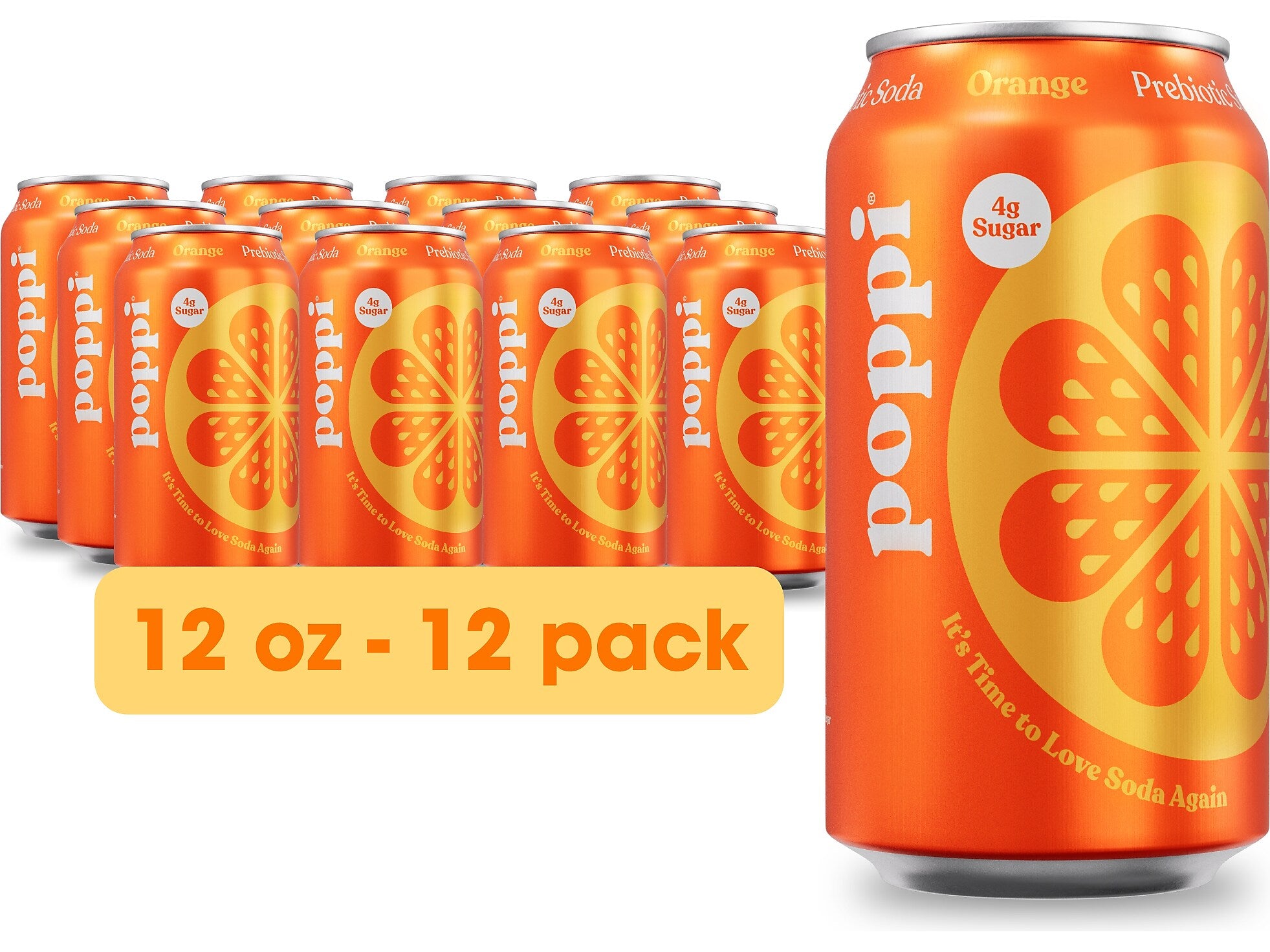 Poppi Prebiotic Orange Soda, 12 fl. oz., 12 Cans/Case (XNA71017)