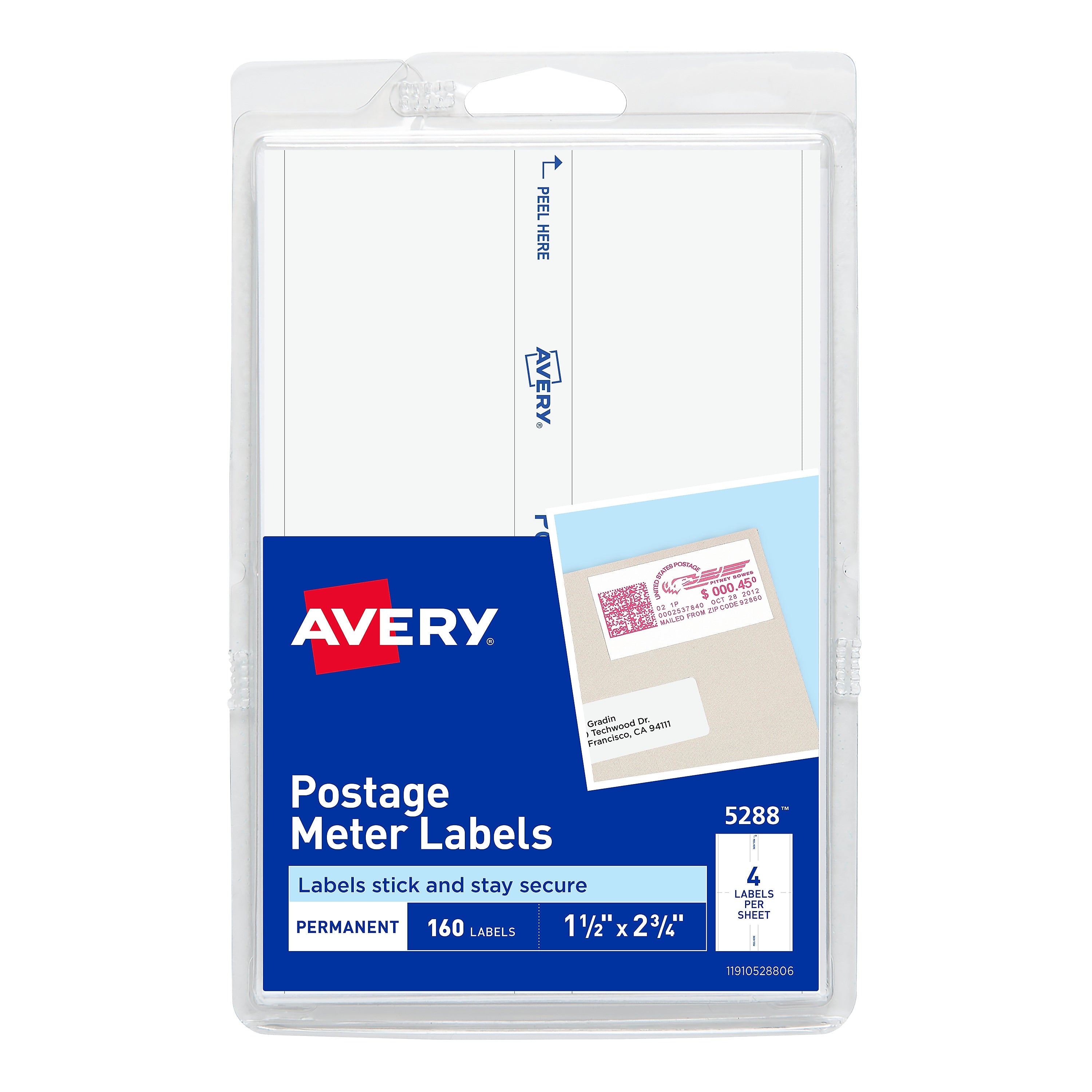 Avery Postage Meter Labels for Pitney Bowes Postage Machines, 1-1/2" x 2-3/4", White, 160 Labels/Pack (5288)