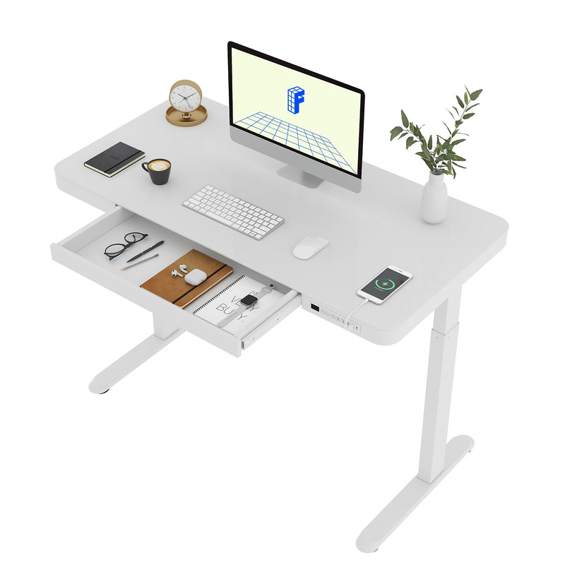 FlexiSpot EG9 48"W Electric Adjustable Glass Top Standing Desk, White (EG9W-E)