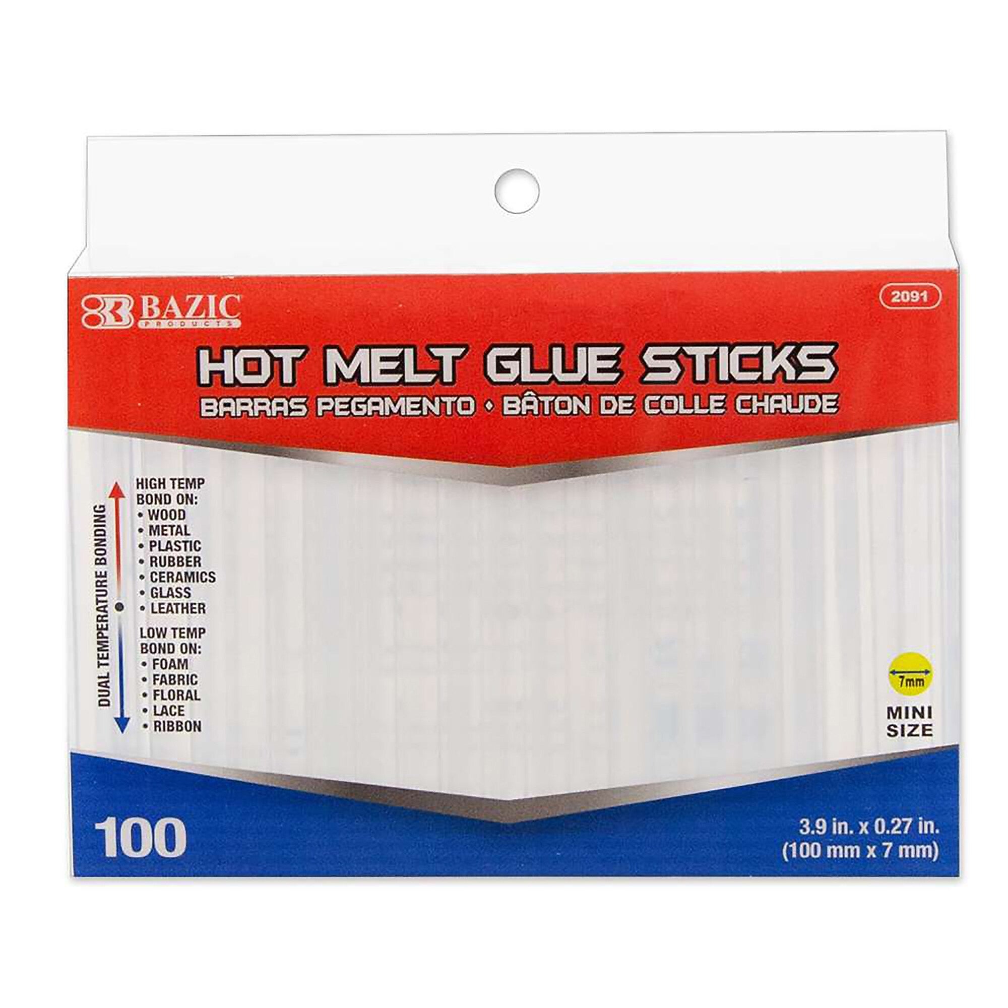 Bazic Dual-Temp Mini Hot Glue Sticks, Clear, 100/Pack, 2 Packs/Bundle(BAZ2091-2)