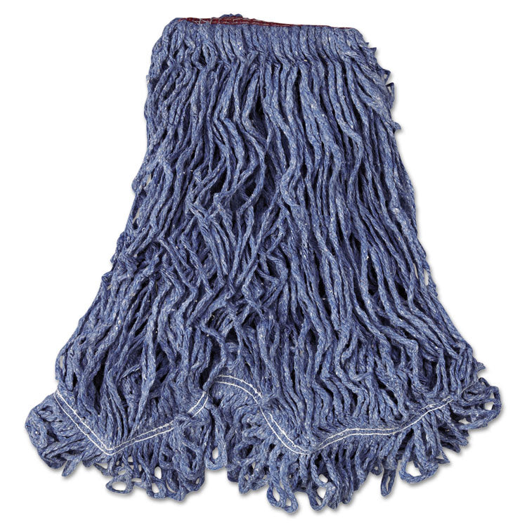 Super Stitch Blend Mop Head, Cotton/Synthetic, Large, 1" Red Headband, Blue, 6/Carton