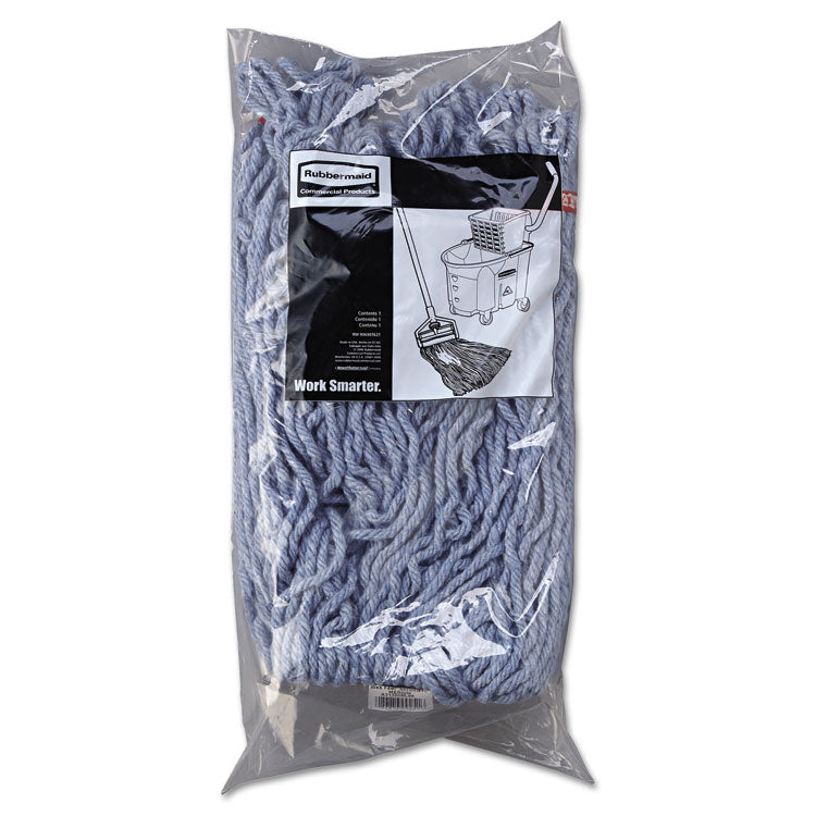 Web Foot Wet Mop Head with 1" Headband, Shrinkless, Cotton/Synthetic, Blue, Medium, 6/Carton