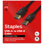 Staples TECH 6 ft. USB-A to USB-A Cable, Male to Male, Black (ST62442)