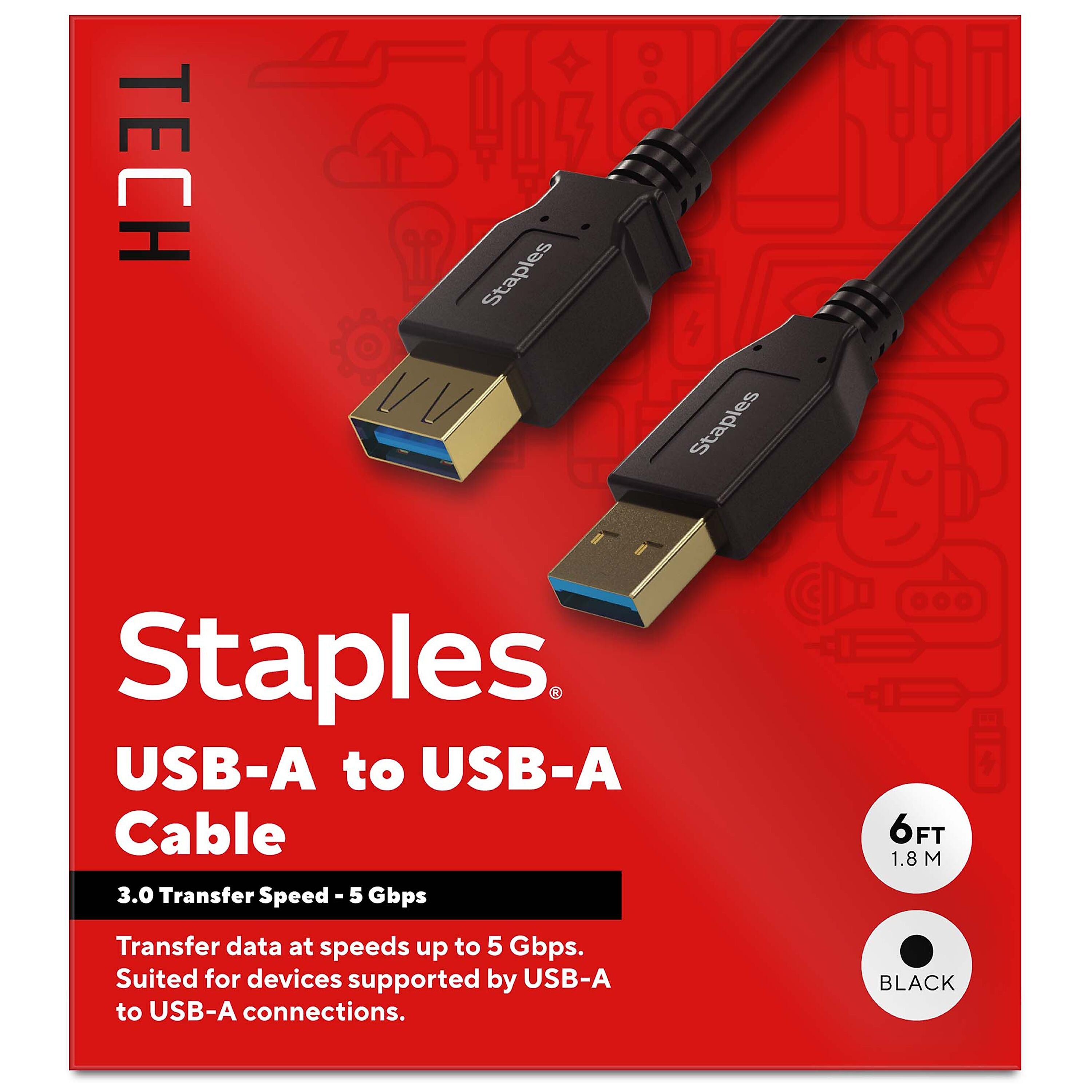 Staples TECH 6 ft. USB-A to USB-A Cable, Male to Male, Black (ST62442)