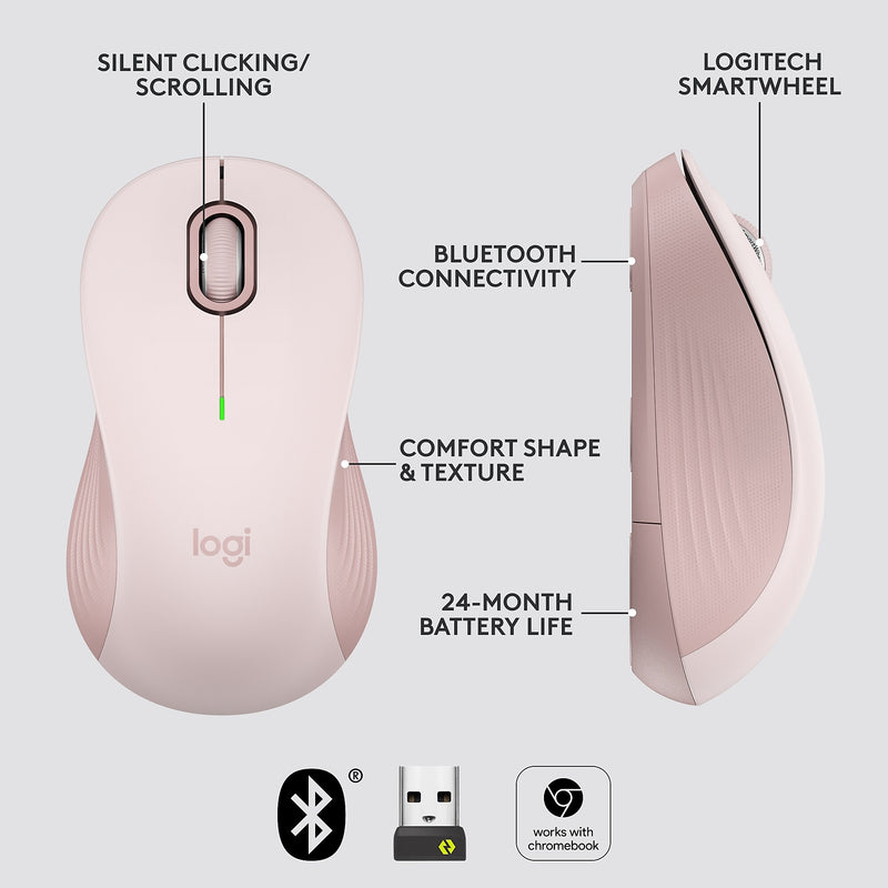 Logitech Signature M550 Wireless Ergonomic Ambidextrous Optical Mouse, Rose (910-006593)