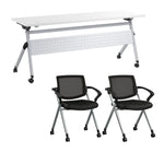 Bush Business Furniture Envision 72"W Foldable Training Room Table with 2 Chairs, White (NVS006WH)