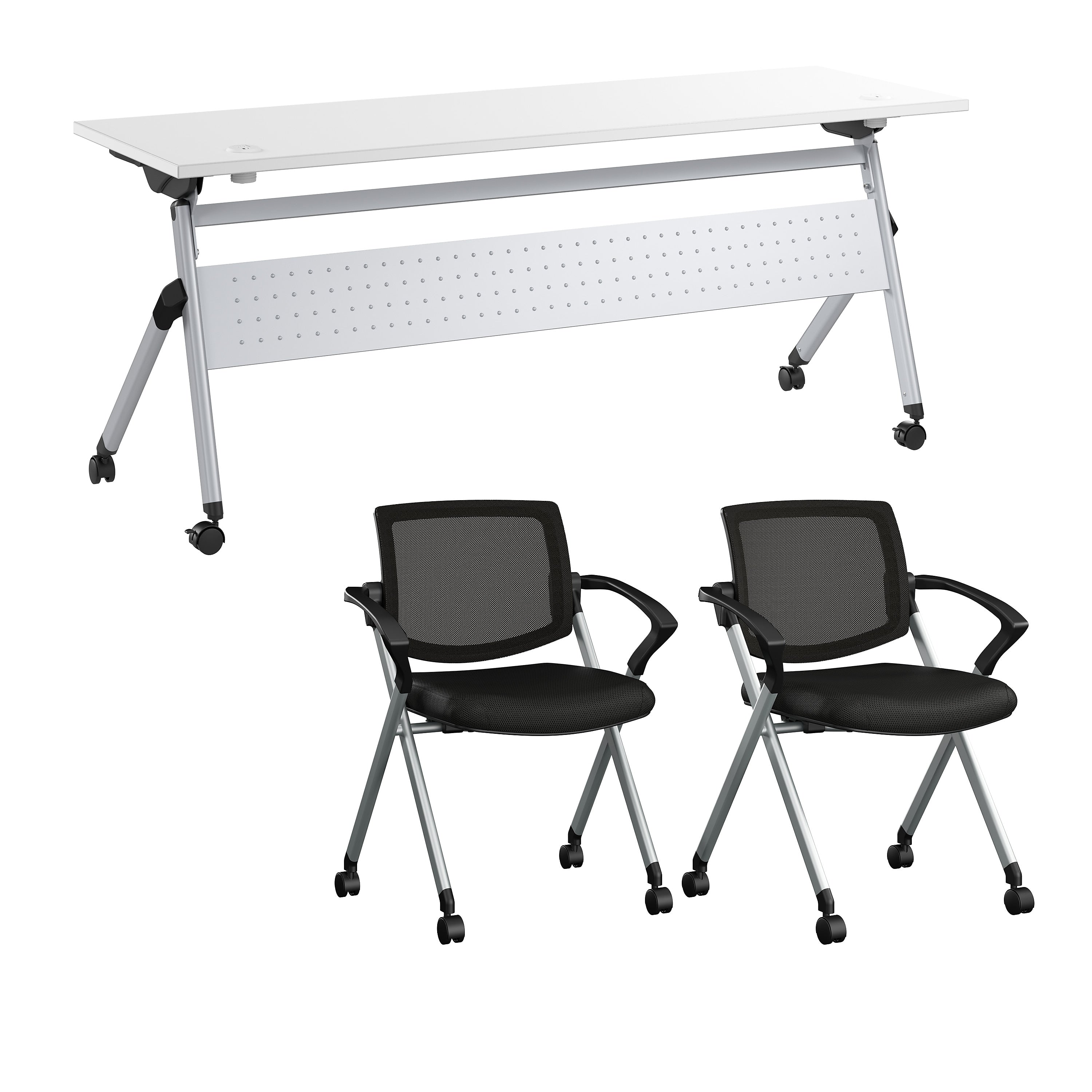 Bush Business Furniture Envision 72"W Foldable Training Room Table with 2 Chairs, White (NVS006WH)