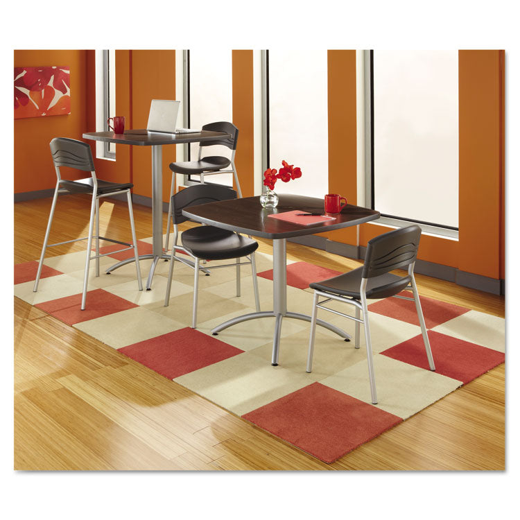 CafeWorks Stool, Supports Up to 225 lb, 30" Seat Height, Graphite Seat, Graphite Back, Silver Base