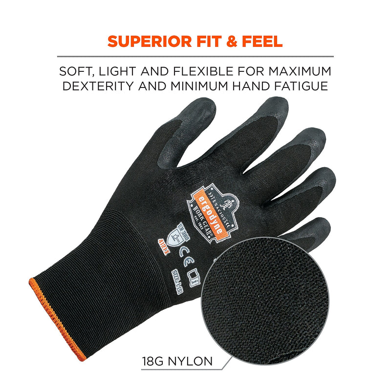 Ergodyne ProFlex 7001 Nitrile Coated Gloves, ANSI Level 3 Abrasion Resistance, Black, XXL, 144 Pairs (17856)